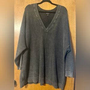 Torrid Oversized V-Neck Striped Knit Sweater - Black & Gray